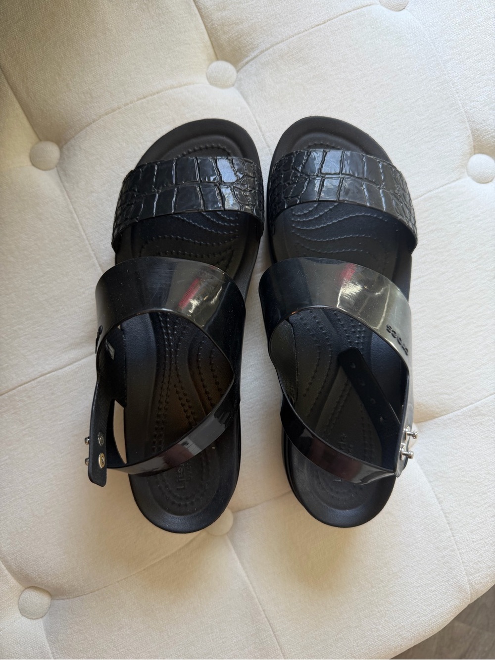 NWOT CROCS Black Croc-Embossed Platform Sandals